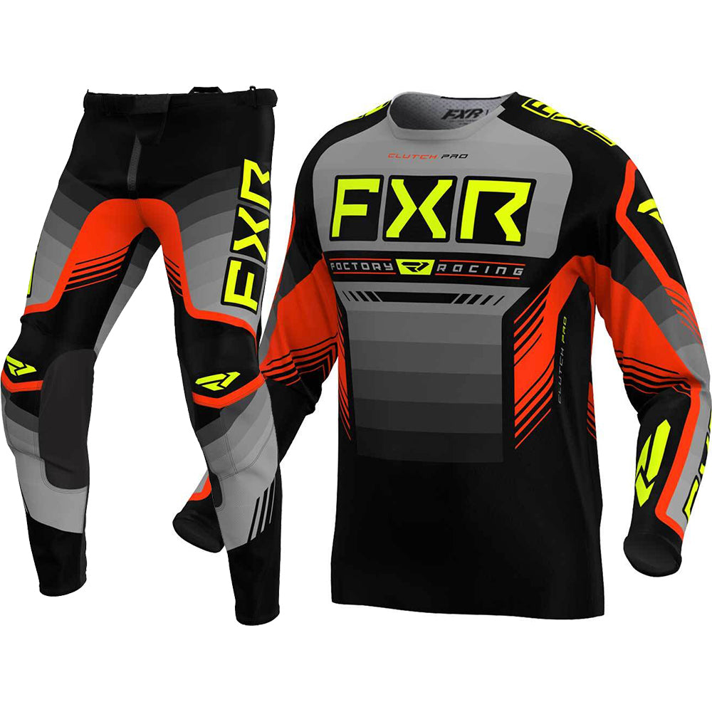 FXR 2024 Clutch Pro Grey / Nuke / Hi Viz Pant & Jersey Motocross Kit Combo