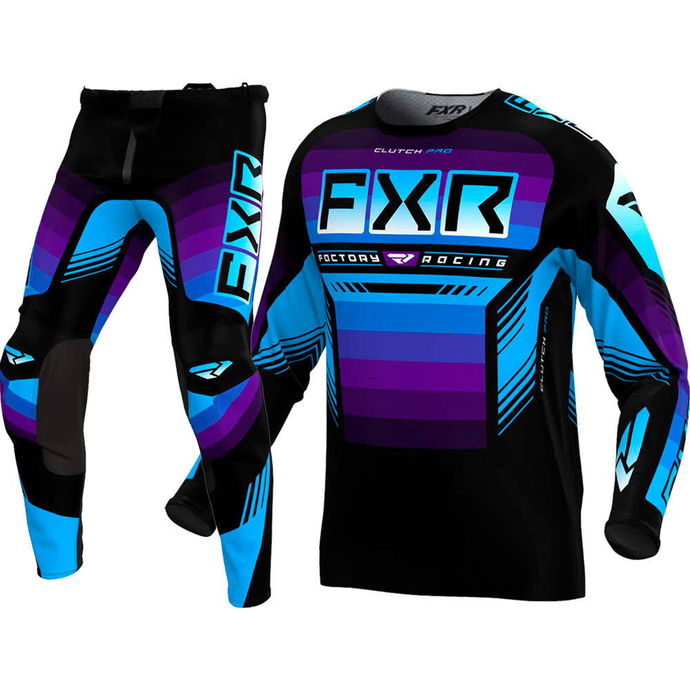 FXR 2024 Clutch Pro Black / Purple / Blue Pant & Jersey Motocross Kit Combo