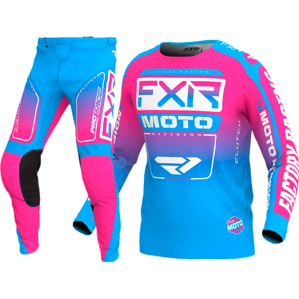 FXR 2024 Clutch Cyan E Pink Pant Jersey Motocross Kit Combo