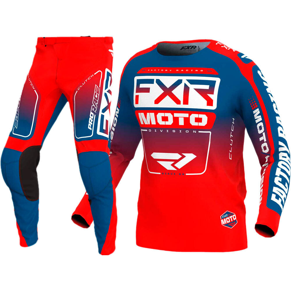 fxr mx gear FXR 2024 Clutch Slate / Red Pant & Jersey Motocross Kit Combo