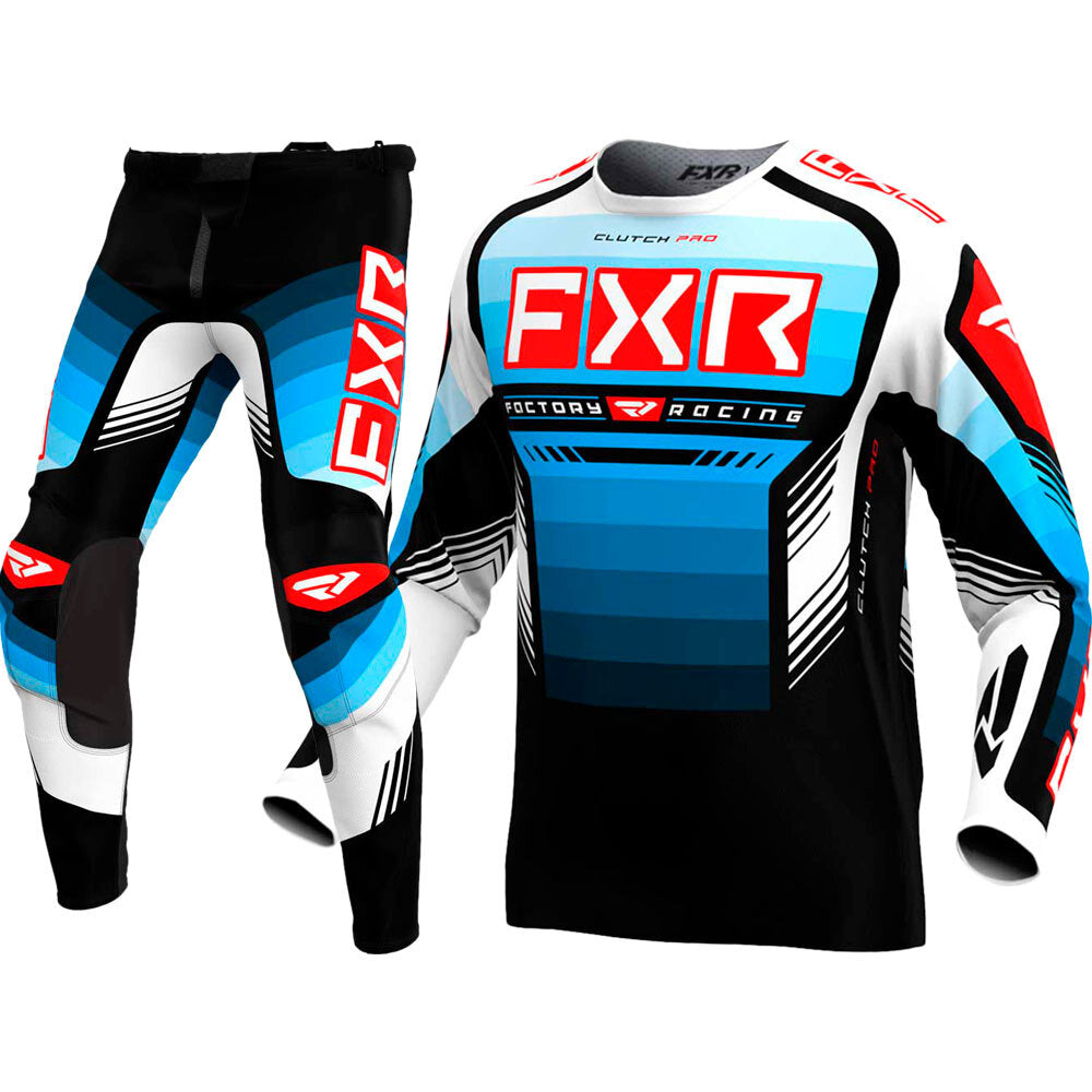 FXR 2024 Clutch Pro Blue / Red / Black Pant & Jersey Motocross Kit Combo