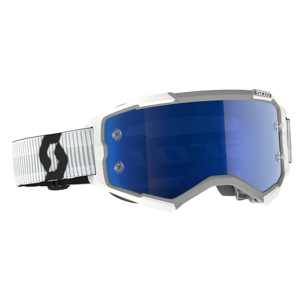 Scott Fury White Motocross Goggles Blue Chrome Lens