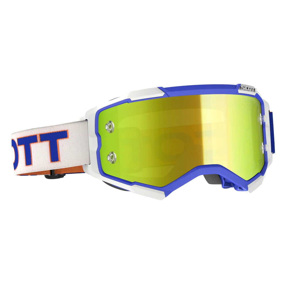 Scott Fury White / Blue Motocross Goggles Yellow Chrome Lens